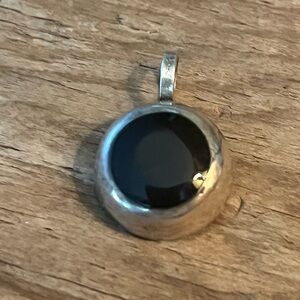 VTG Mexican Sterling Silver Black Onyx Pendant Round Bezel 925 1”
